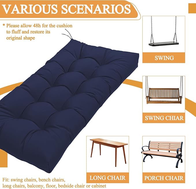 MTMR Water-Repellent Outdoor Bench Cushion-44X19 Inch Tufted Porch Swing Cushions with High Elasticity PP Cotton and Durable Ties, Thick Bench Seat Cushions for Patio Furnitures, Indoor Window Cushion