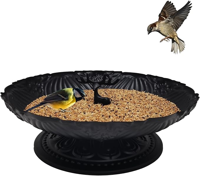 Ground Bird Feeder for Outdoors,11 Inches Metal Platform Bird Feeders Tray for The Garden/Backyard(1pack)
