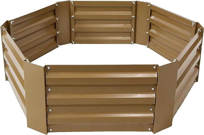 Sunnydaze 11.75" H Raised Metal Garden Bed - Galvanized Raised Garden Bed Outdoor for Vegetables and Flowers - Brown - Hexagon