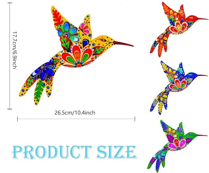 Outdoor Metal Wall Art Garden Decor for Outside Colorful Hummingbird Fence Art - (Set of 4,ColorF)
