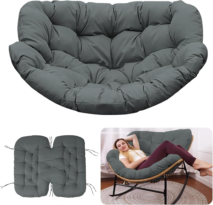 Outdoor Rocking Chair Cushion – Waterproof Wicker Egg Chair Replacement Pad, Thick Papasan Seat Cushion with Ties for Indoor & Outdoor Patio, Porch, Balcony, or Garden (Dark Gray)