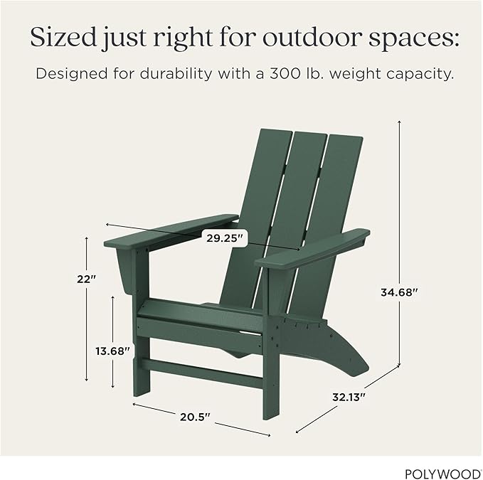 POLYWOOD Stackable Adirondack Chair, Green, Polyethylene