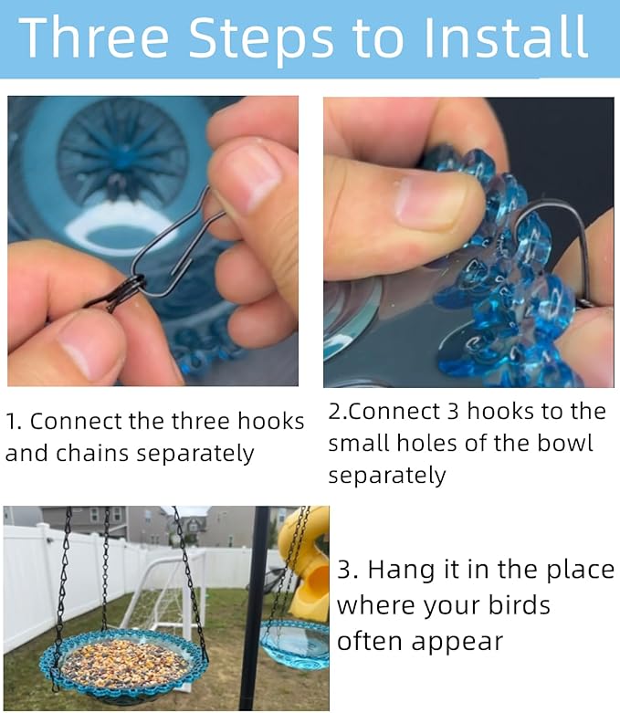 2 Pack Hanging Bird Baths and Feeders for Outdoors, Plastic Bird Bath Bowl & Hanging Feeder for Garden Yard Decor,Nature Blue