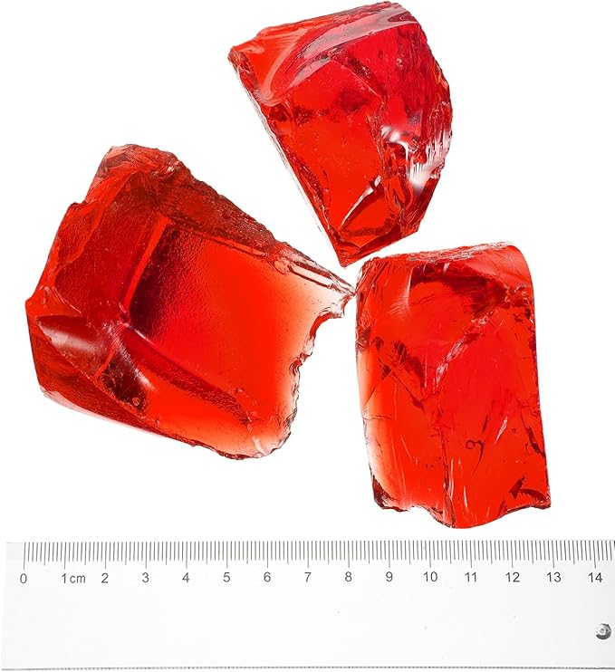 uxcell Fire Glass for Fire Pit, 5-8cm(2"-3.1") High Luster Reflective Glass Rocks for Natural or Propane Fireplace, Safe for Outdoors and Indoors Fire Pit Glass, Red, 400g/14oz
