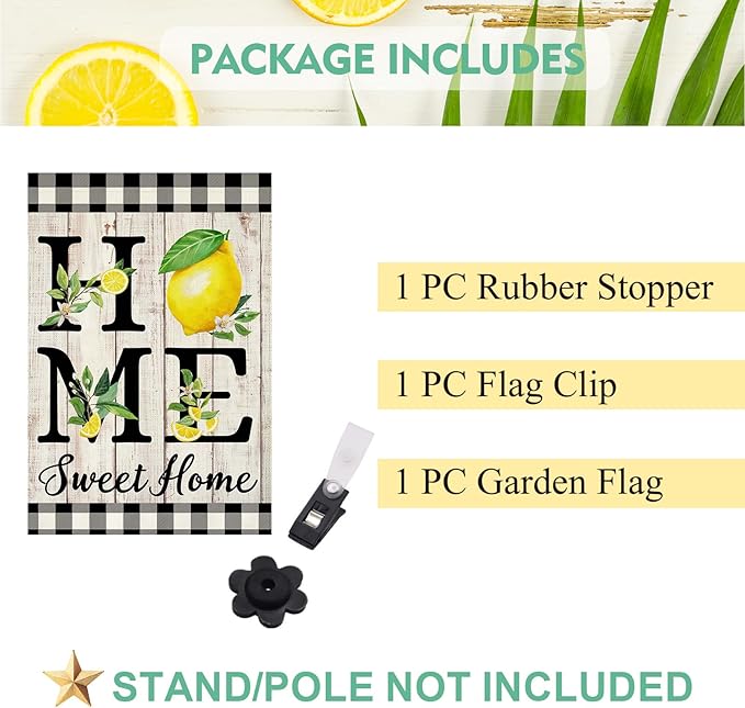 ORTIGIA Summer Lemon Garden Flag 12.5 x 18 Inch Double Sided Burlap Home Sweet Home Yellow Fruit Small Yard Flag Farmhouse Holiday Seasonal Outdoor Outside Decoration