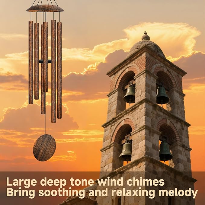 45" Large Wind Chimes for Outside, 6 Thick and Bold Aluminum Tubes Tuned Relaxing Melody Wind Chime Deep Tone, Big Wind Chimes for Garden Patio Decor, Great Gift Idea for Mother's Day (Vintage)