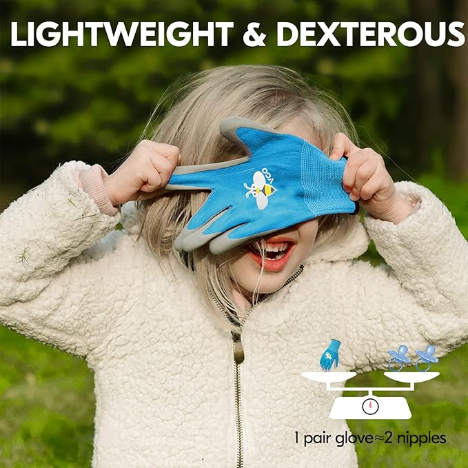 Vgo... 1-Pair Age 7-9 Kids Gardening Gloves, Children Yard Work Gloves, Soft Safety Rubber Gloves (XS, Blue, KID-RB6013)