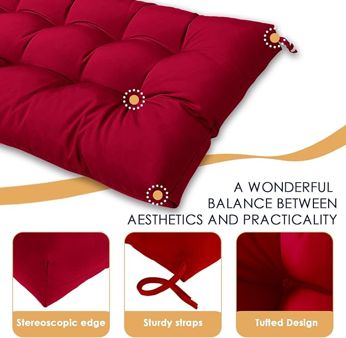 MTMR Water-Repellent Outdoor Bench Cushion-44X19 Inch Tufted Porch Swing Cushions with High Elasticity PP Cotton and Durable Ties, Thick Bench Seat Cushions for Patio Furnitures, Indoor Window Cushion