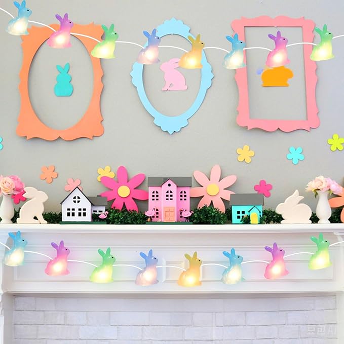 8.5FT Easter Decorations Bunny Lights, 10Pcs LED Pastel Easter Bunny Lights Plug in, Easters Light String for Spring Themed Party Garden Patio Easters Decorations Outdoor Indoor, White Wire