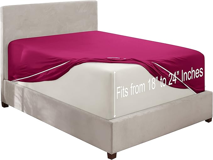 Clara Clark Fitted Sheet, Extra Deep Pocket Fits Deep Mattress, Luxury Soft Fitted Sheet Only, Twin - Extra Deep Magenta