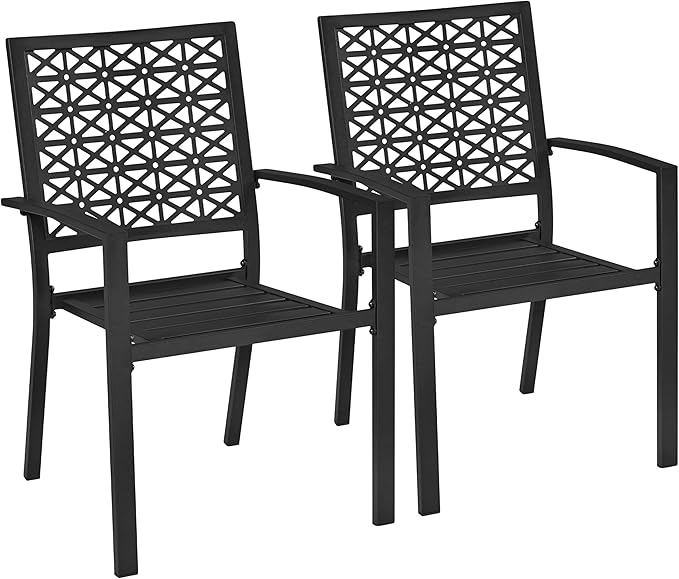Yaheetech Outdoor Patio Dining Chairs Set of 2 with Armrests and Metal Frame, Heavy-Duty Metal Black Outdoor Chairs Stackable for Garden, Lawn and Yard