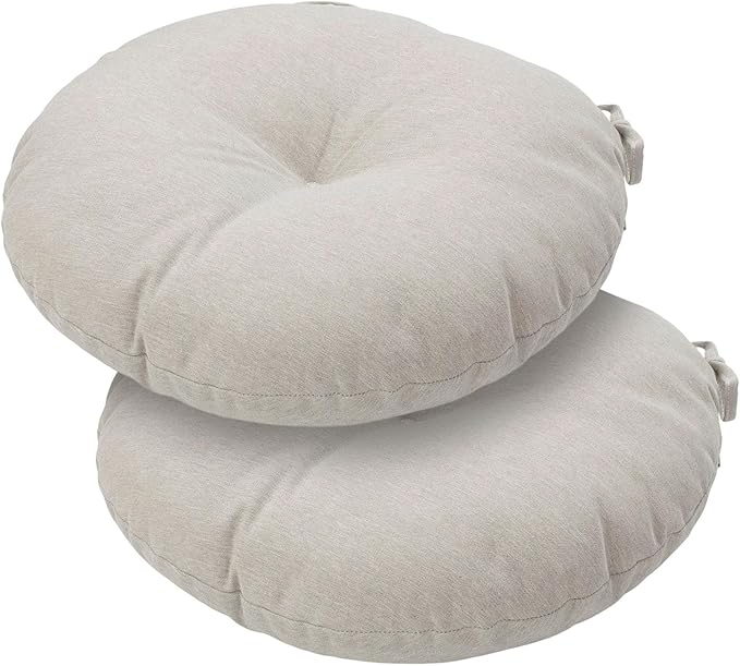 Bistro Chair Cushions 15 inch,Set of 2,Tufted Round Chair Cushions with Ties,15"x15"x4",Water Resistant Round Seat Cushion for Barstool Chairs,Patio Garden Kitchen Outdoor Furniture(Light Brown)