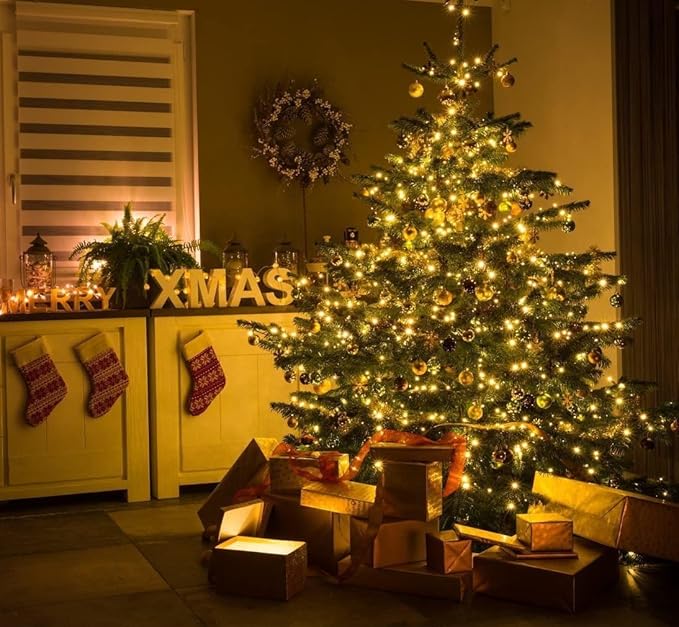 LAMPHOME Yellow Christmas Lights Decoration 300 Lights 63.8ft(2pk of 150L) UL Certified Mini Bulb Golden String Lights Set for Outdoor Christmas Tree Garden Holiday Party Patio Decor