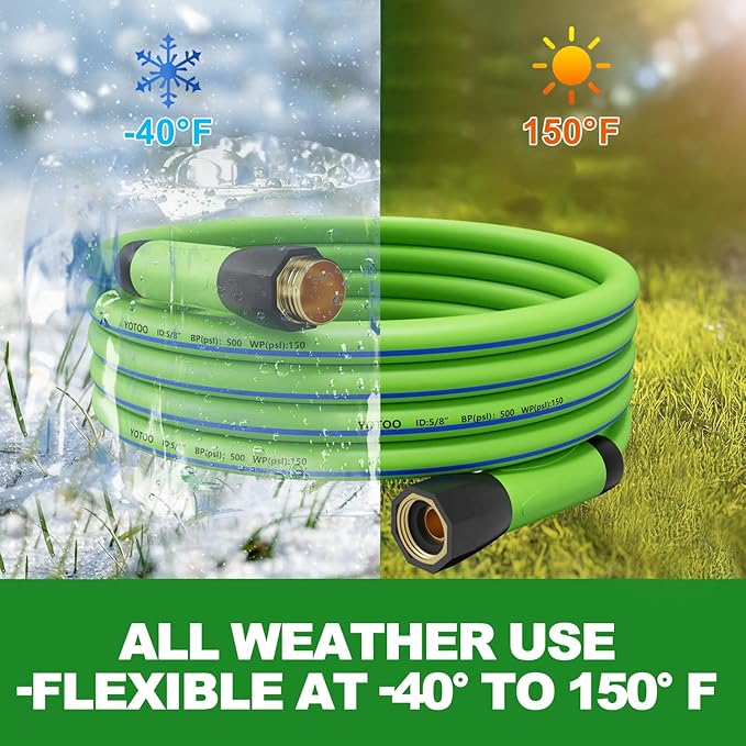 YOTOO Heavy Duty Hybrid Short Garden Hose, Lead in Water Hose 5/8-Inch by 10-Feet 150 PSI, Kink Resistant, All-Weather Flexible with Swivel Grip Handle and 3/4" GHT Solid Brass Fittings, Green+Blue
