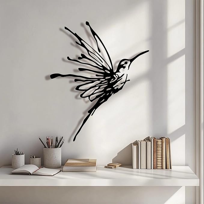 3D Metal Hummingbird Wall Art - Unique Black Outdoor Garden Decor, Waterproof Bird Sculpture for Patio, Living Room, Bedroom & Bathroom