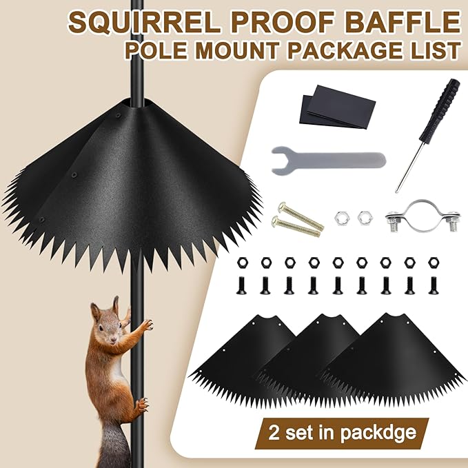 Squirrel Baffle for Bird Feeder Pole, Squirrel Proof Guard Pole Mount Stopper for Outdoor Bird Feeder (19Inch-2pcs)