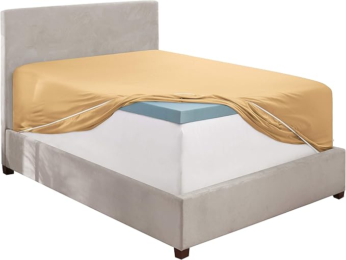 Clara Clark Fitted Sheet, Extra Deep Pocket Fits Deep Mattress, Luxury Soft Fitted Sheet Only, King Camel Gold