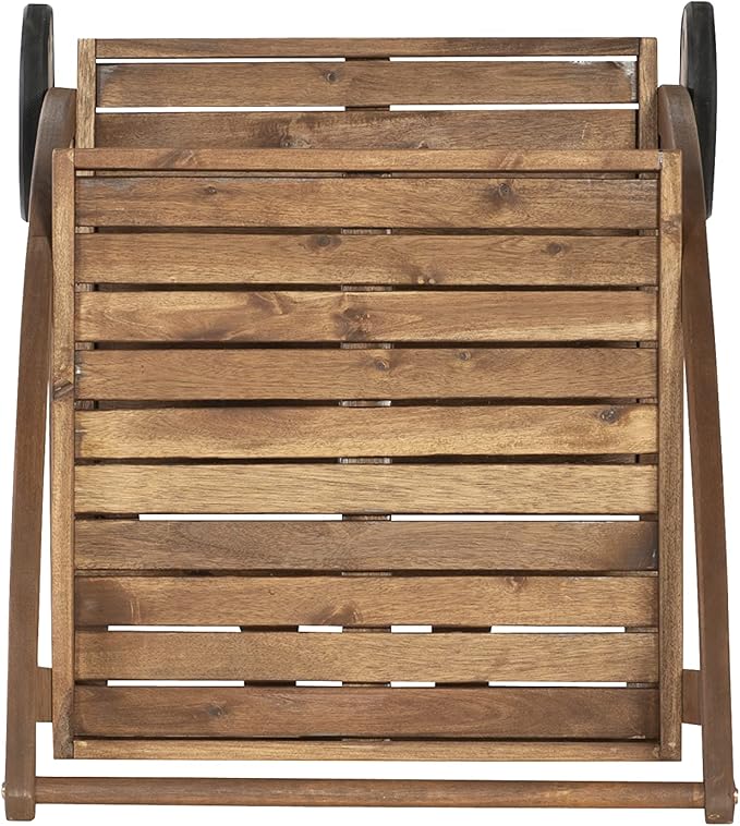 Linon Chandler Acorn Finished Acacia Wood Outdoor Bar Trolley with Three Bottle Glass Holders