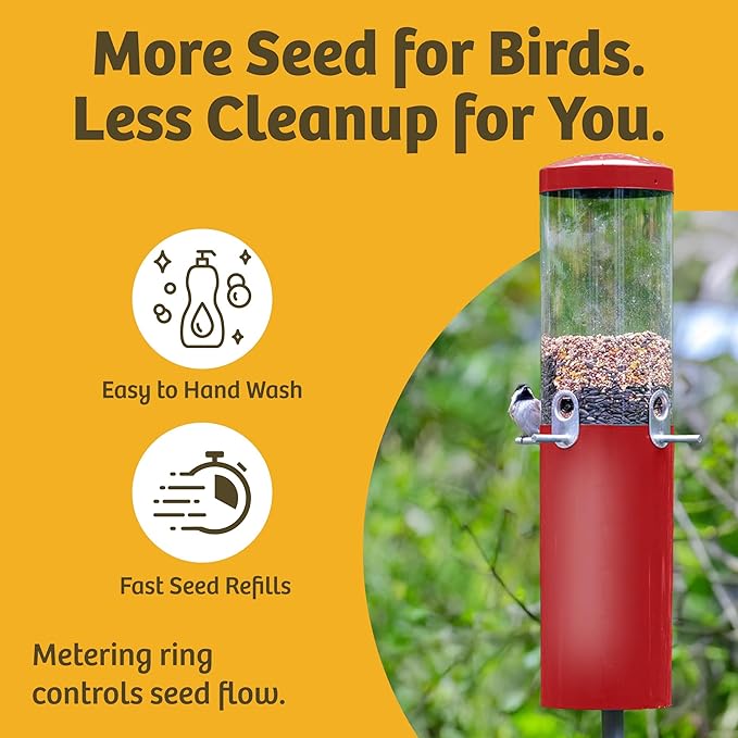 Birds Choice Classic Squirrel Proof Bird Feeder with Pole Mount | Tube Bird Feeder for Cardinals, Chickadees, Woodpeckers | Sturdy Steel for Long-Lasting Use | Backyard Bird Seed Dispenser | Green