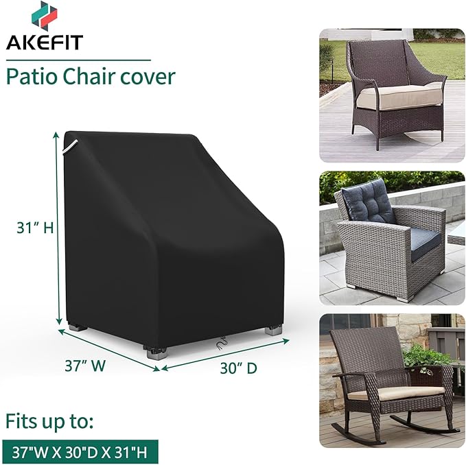AKEfit Patio Chair Covers for Outdoor Furniture Waterproof 2 Pack,Heavy Duty Outdoor Chair Covers Waterproof for Lawn Lounge Seat, Wicker, Adirondack&Rocking Chairs,Black-37Wx30Dx31H inches