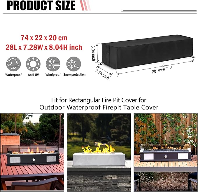 Outdoor 28 inch Rectangular Table Top Propane Fire Pit Cover, 40,000 BTU Tabletop Gas Firepit Cover for BAIDE HOME Patio,Outdoor Portable Fireplace Rectangular Fire Cover - 28 x 7 x 8 Inch