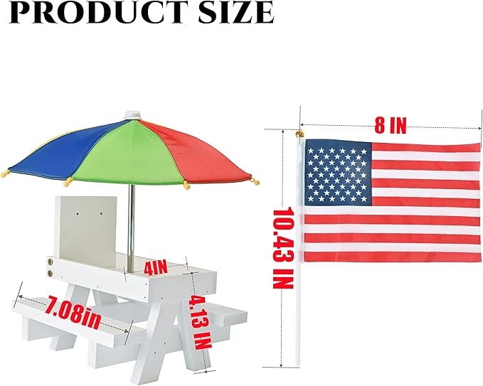 Squirrel Feeder Picnic Table with Colorful Umbrella, Wooden Squirrel Table Feeder Outside Funny with Corn Cob Holder for Yard and Porch Decoration, Easy to Fill Peanuts in Shell and Nuts