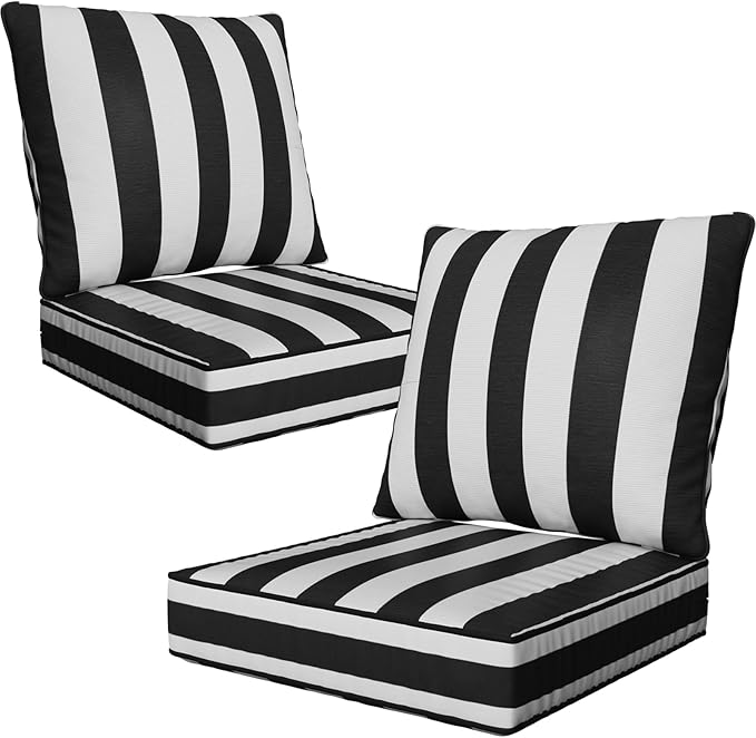 24" x 24" x 6" Outdoor Deep Seat Cushions Set - 2 Set Waterproof & Fade Resistant Patio Furniture Replacement Cushions, Non-Slip Outdoor Cushions Fit Loveseats, Couches, Chairs, and Sofas.