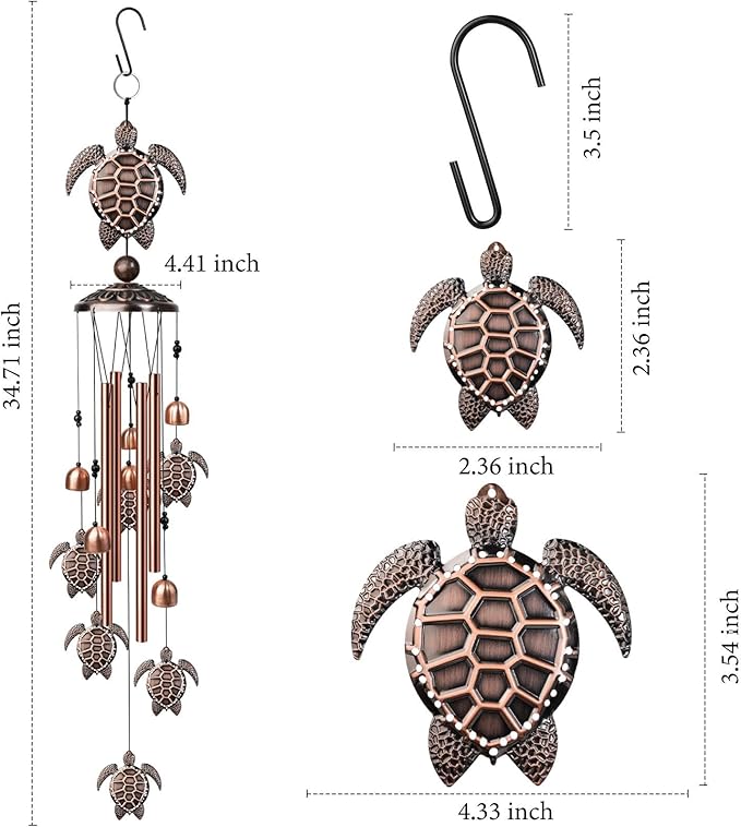 Sea Turtle Wind Chimes for Outside, 35" Decorative Wind Chimes Turtle Gifts for Women, Memorial Wind Chime Outdoors with S Hook for Patio Garden Decor, Birthday Gifts for Mom Grandma