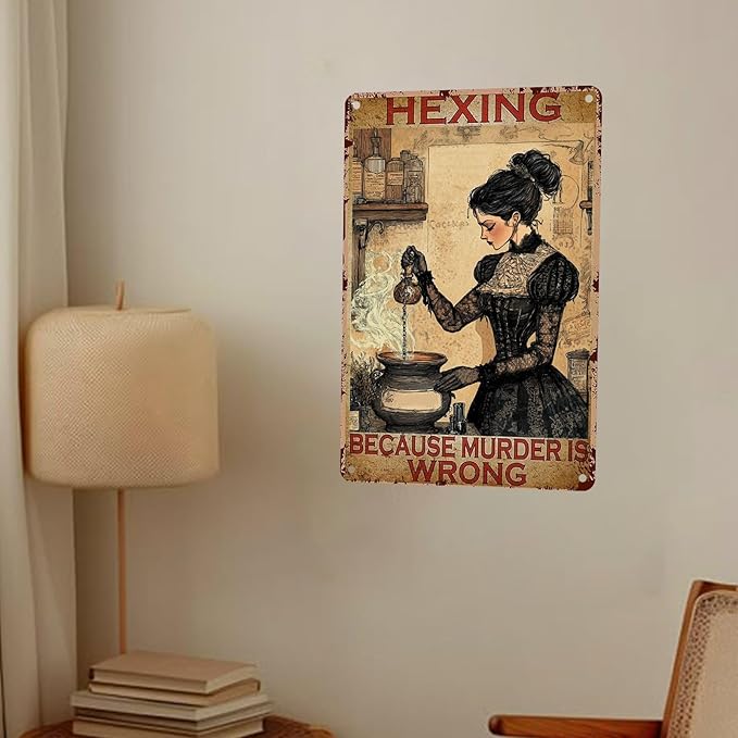 Hexing Because Murder Is Wrong Vintage Metal Signs Funny Tin Sign Retro Indoor Outdoor Wall Decor for Home Office Bar Cafe Pub Garden Yard Garage Halloween 8×12 Inch