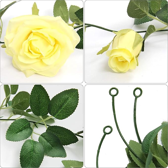 U'Artlines 5 Pack Artificial Yellow Rose Vines Floral Garlands Total 32.5 Ft Fake Vine Silk Flower Garland for Indoor Outdoor Home Wedding Arch Garden Wall Decoration(Yellow,5pcs)