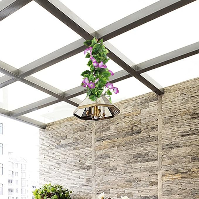 GTIDEA 2Pcs Artificial Vines,15Feet Morning Glory Hanging Plants Silk Garland Fake Green Plant Home Garden Wall Fence Stairway Outdoor Wedding Hanging Baskets Decor Purple
