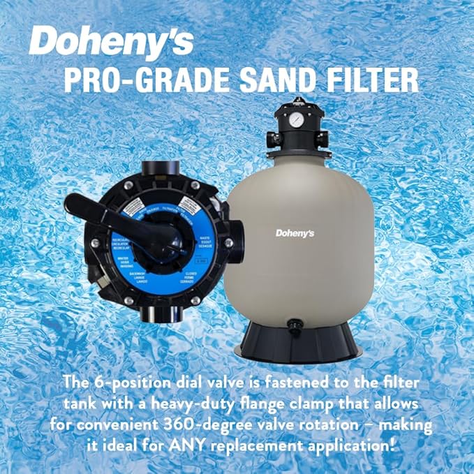 Doheny's Pool Pro Sand Filter System | 16" with 3/4 HP Pump | High-Flow, Large Filter Area | Durable Polymeric Tank with 6-Position Valve | Includes Pump, Base & Hose Kit |ideal For Above-Ground Pools