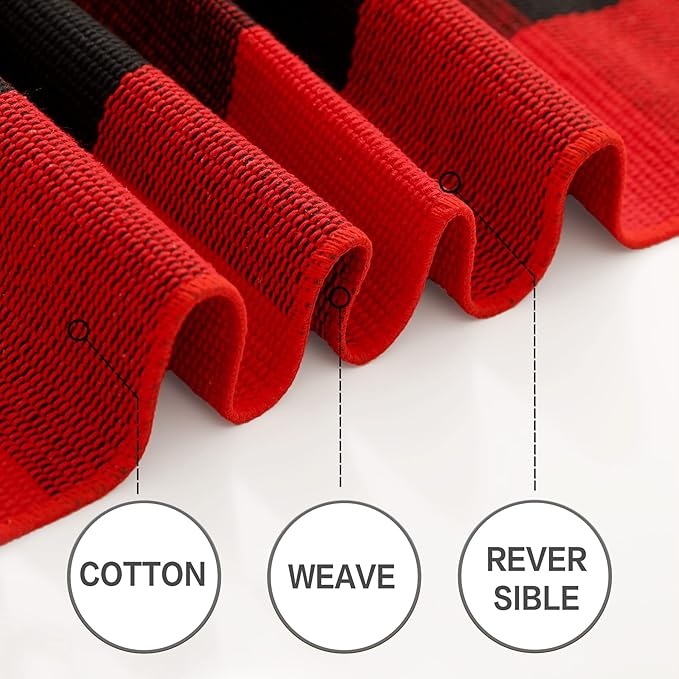 MUBIN Cotton Buffalo Plaid Rug, 4'x6' Black and Red Outdoor Rug Front Door Decorative Mat, Hand-Woven Foldable Rug for Layered Door Mats Washable Carpet for Front Porch, Entryway, Farmhouse