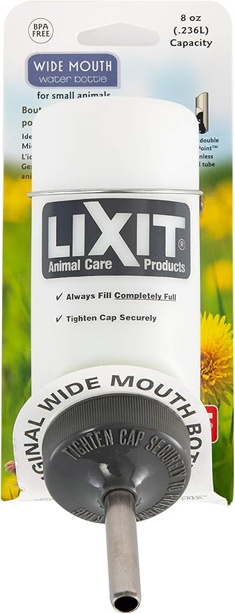 Lixit Wide Mouth BPA-Free Cage Water Bottles for Rabbits, Ferrets, Guinea Pigs, Rats, Chinchillas, Hamsters, Mice, Hedgehogs, Gerbils and Other Small Animals. (Translucent, 8 Ounce)