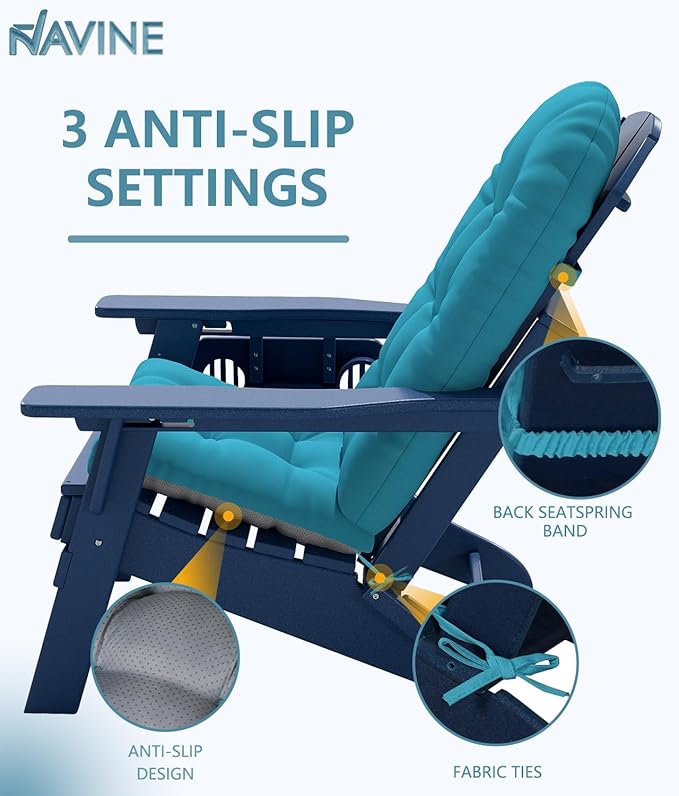 Adirondack Chair Cushion, Thickened Patio Chair Cushions with Ties, Waterproof and UV-Protected Rocking Chair Cushion for Indoor and Outdoor, Lake Blue.