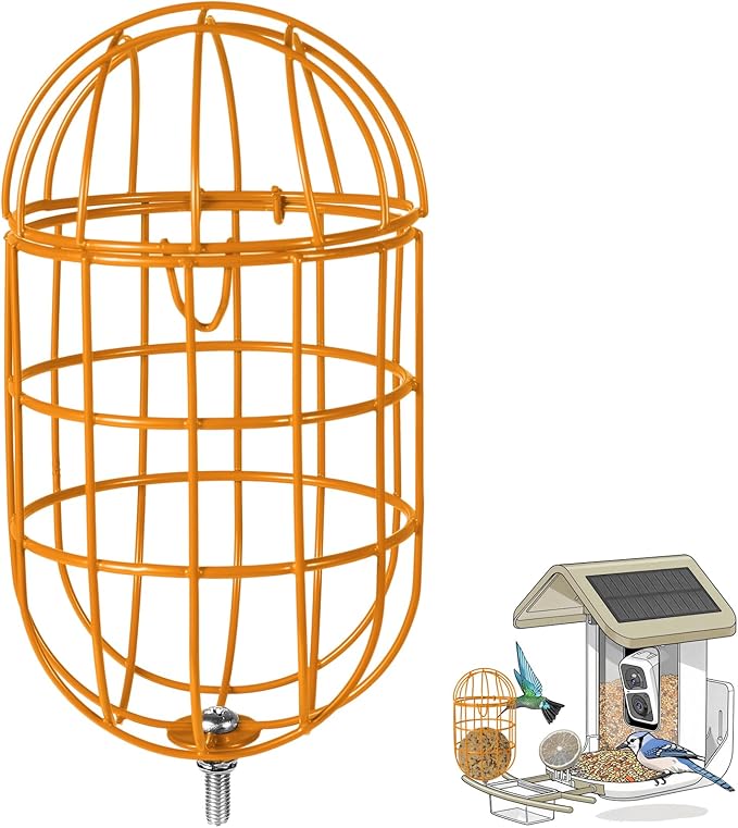 Metal Suet Ball Holder for Bird - Compatible with Most Outdoor Smart Feeders - Oval-Shaped Suet Ball Holder for Outdoors Bird Feeder Accessories with 5mm Screw (Orange)