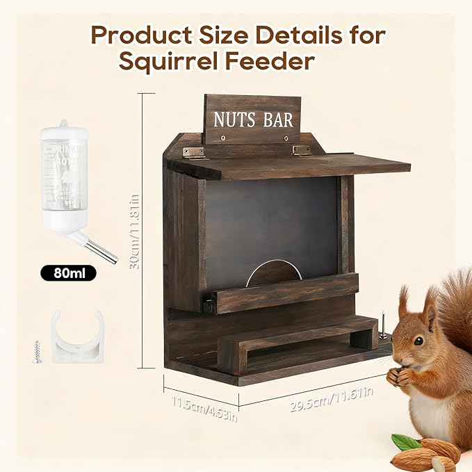 Squirrel Feeders for Outside, Nut Bar Squirrel Feeder, 11.8" Large Squirrel Picnic Table Peanut Corn Cob Feeder, Durable Wooden Chipmunk House Box for Corn Peanuts, Funny Squrrill Nuts Bar