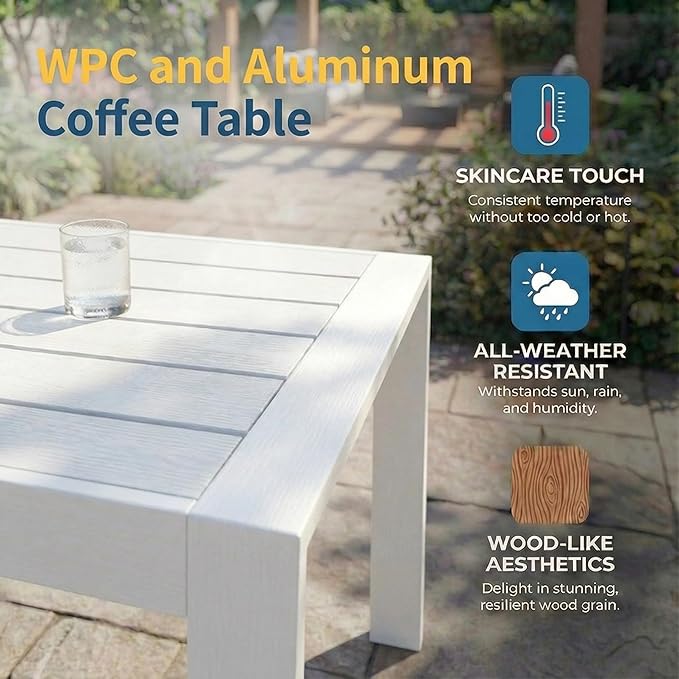 Solaste Aluminum Patio Furniture Set for All Weather, Oversized Metal Outdoor Furniture Set with 27.5" Deep Seat and 3.2" Wide Armrest, Outdoor Patio Conversation Sets with 10" Back Cushion, White