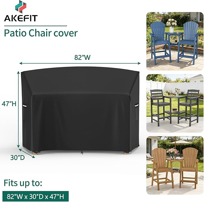 AKEfit Tall Adirondack Chairs Set Cover, 600D Oxford Fabric Adirondack Chair Covers Waterproof , Outdoor Chair Cover with Buckles & Drawstring, All-Season Protection (82"W x 30"D x 47"H, Black)