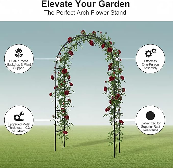 Galvanized Metal Garden Arbor,7.6ft H x 4.6ft W,Rust-Resistant Heavy-Duty Garden Arch Trellis for Climbing Plants Vines Roses, Ideal for Weddings, Bridal Events, Halloween, Christmas & Outdoor Decor