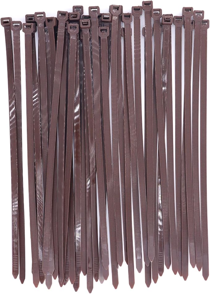Cable Ties 12 Inch, Brown Zip Ties 50 Pieces, Thick 0.30 inch 120 Pounds Strength, Heavy Duty Outdoor Plastic Ties，Indoor Plants, DIY Projects，Garden, Home， Patio