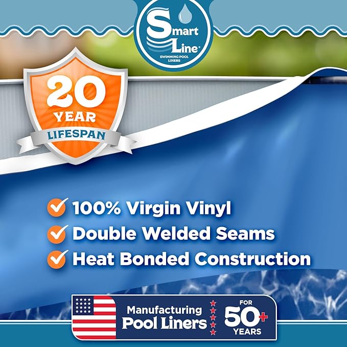 Smartline 24 ft Round Swimming Pool Liner | Swirl Bottom | Overlap Style | 48-52 Inch Wall Height | 20 Gauge Heavy Duty Virgin Vinyl | Designed for Steel Sided Above Ground Swimming Pools