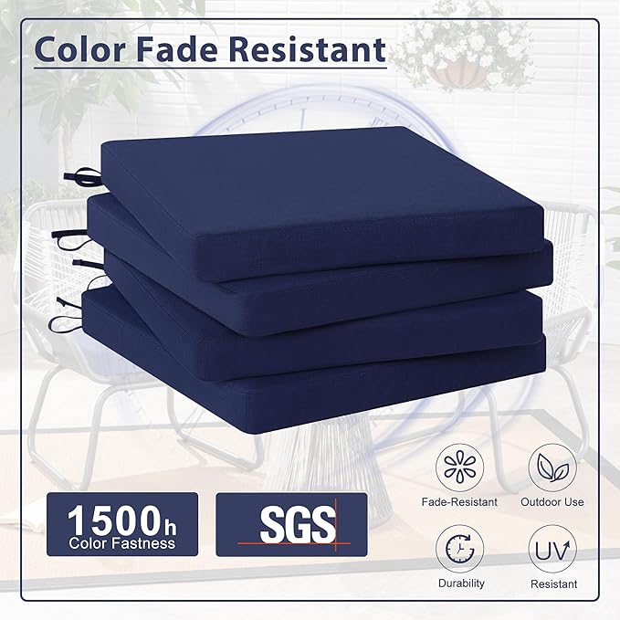 Favoyard Outdoor Chair Cushion Set of 4 Rainproof & Color Fade Resistant 19 x 19 x 2 in Square Corner Patio Furniture Cushions with Waterproof Hidden Zipper Attach Ties for Dining Table Chairs Seats