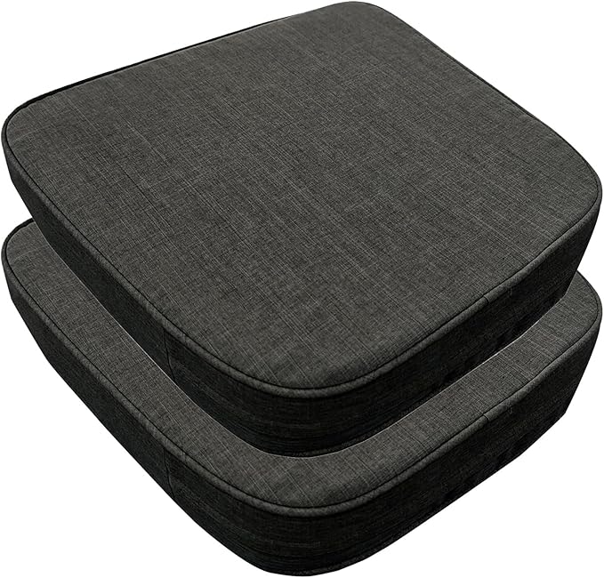 17"x 16"x 3" Patio Chair Cushions Set of 2, Waterproof Outdoor Chair Cushions, Patio Seat Cushion with Adjustable Ties, Grey