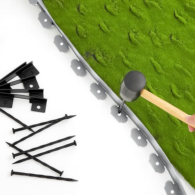 Sasylvia 2'' x 200' Landscape Edging Kit Edging Border Coil Include 120 Anchoring Spikes 10 Connectors Plastic Garden Border for Lawn Garden Grass Yard Home(Gray)