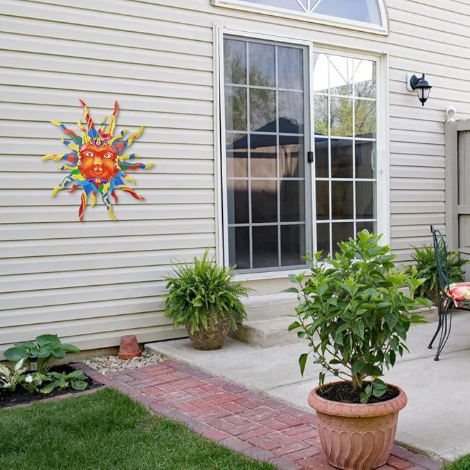 VEWOGARDEN Metal Sun Wall Decor 30" Large Outdoor Metal Wall Art Colorful Outdoor Sun Wall Art for Patio Home Garden