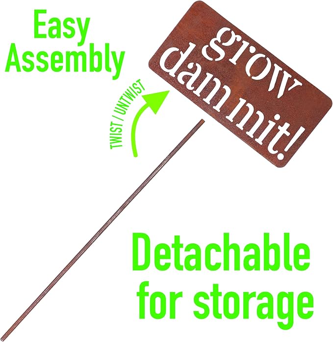Island Genius Grow Dammit Funny Garden Sign, Unique Outside Gardening Decor Outdoor, Flower Vegetable Garden Accessories, Fun Gardening Gifts for Women Men Mom Gardener Who Love Plants, Alloy Steel