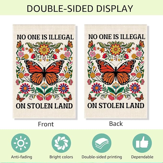RZHV No One Is Illegal on Stolen Land Double-Sided Garden Flag for Outdoor House Yard Sign Garden Decor Parade, Diversity Inclusive Outdoor Banner, Anti Racism Native American Yard Sign