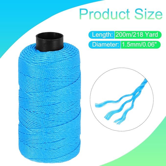 MECCANIXITY Nylon String 3 Strands Twisted Mason Line 1.5mm x 218 Yards Nylon Twine String for DIY Projects, Home Improvement, Gardening, Gift Wrapping, Christmas Party Supplies, Sky Blue