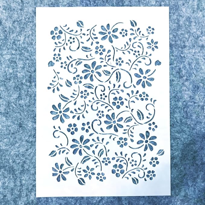 TIAMECH A4 Reusable Grass Stencil for Painting - Small Grass, Flowers & Leaves Layering Template, DIY Wall Art, Wood Furniture, Scrapbook & Crafts (8.3x11.7inch)
